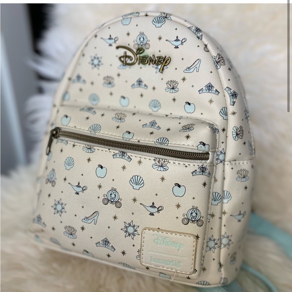 Loungefly Disney Princess Icon Cream and Cyan Blue Mini Backpack - Picture 2 of 6